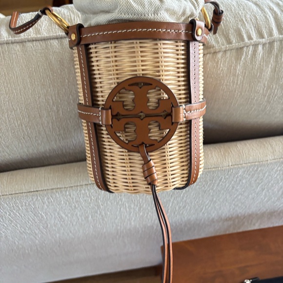 Tory Burch Handbags - Tory Burch Natural Wicker Crossbody with Tan Leather Trim and Gold Hardware